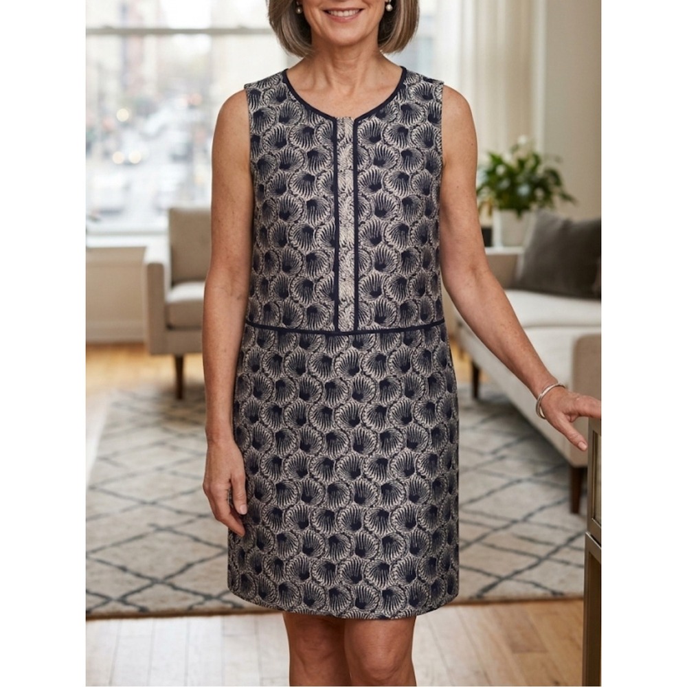 'S MAX MARA Italy Size 12 Sleeveless Shift Dress Black Silver Geometric‎ Print